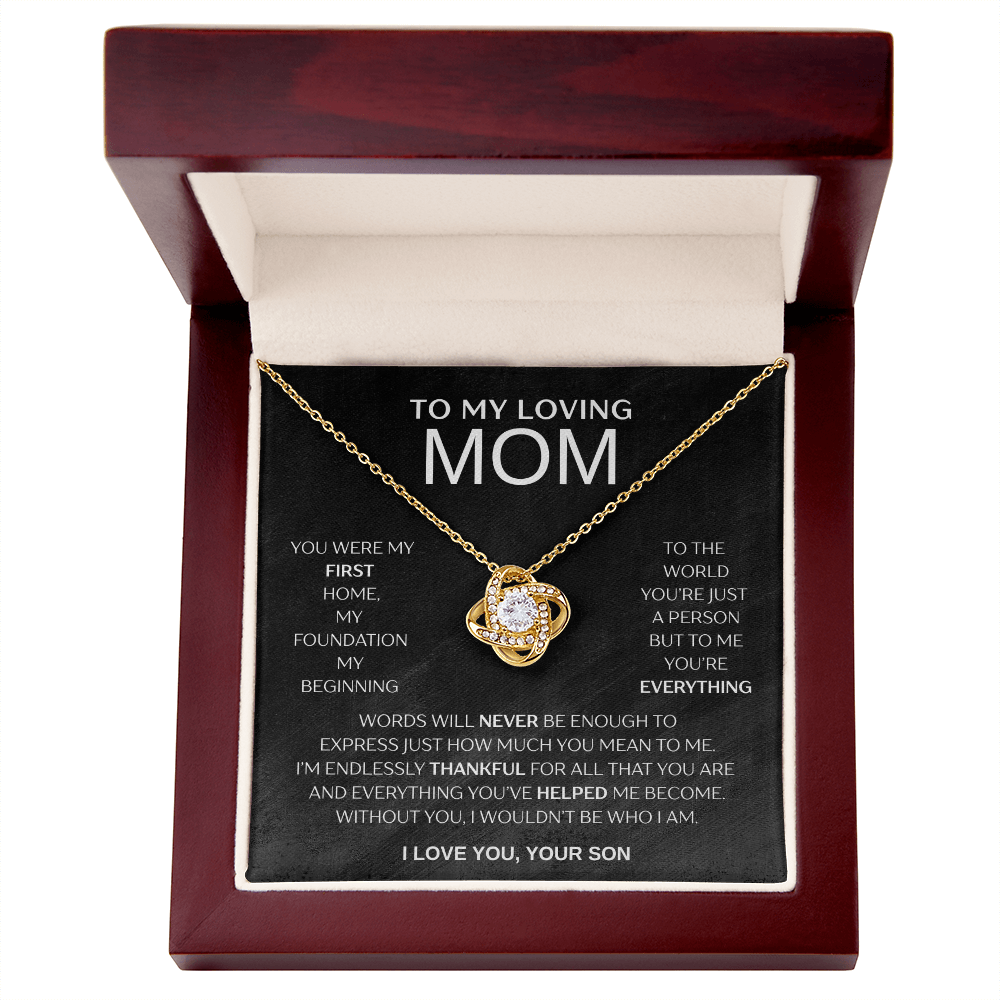 "To My Loving Mom" Love Knot Necklace – Gift from Son | Meaningful Jewelry for Mother's Day, Birthday, or Just Because