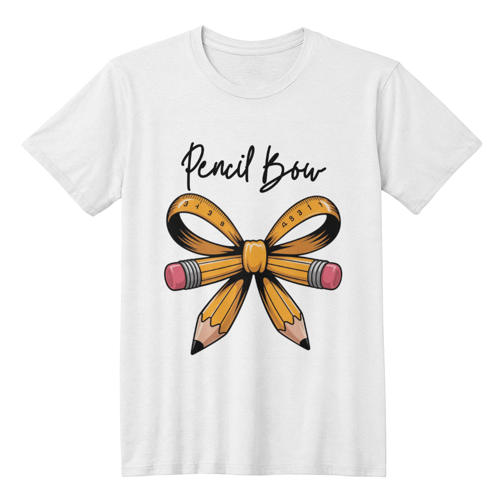 Vibrant Pencil Bow Teacher Tee, Cute Teacher Shirt, Back to School Tee, Teacher Gift Idea, Creative Educator Tee, Teacher Appreciation